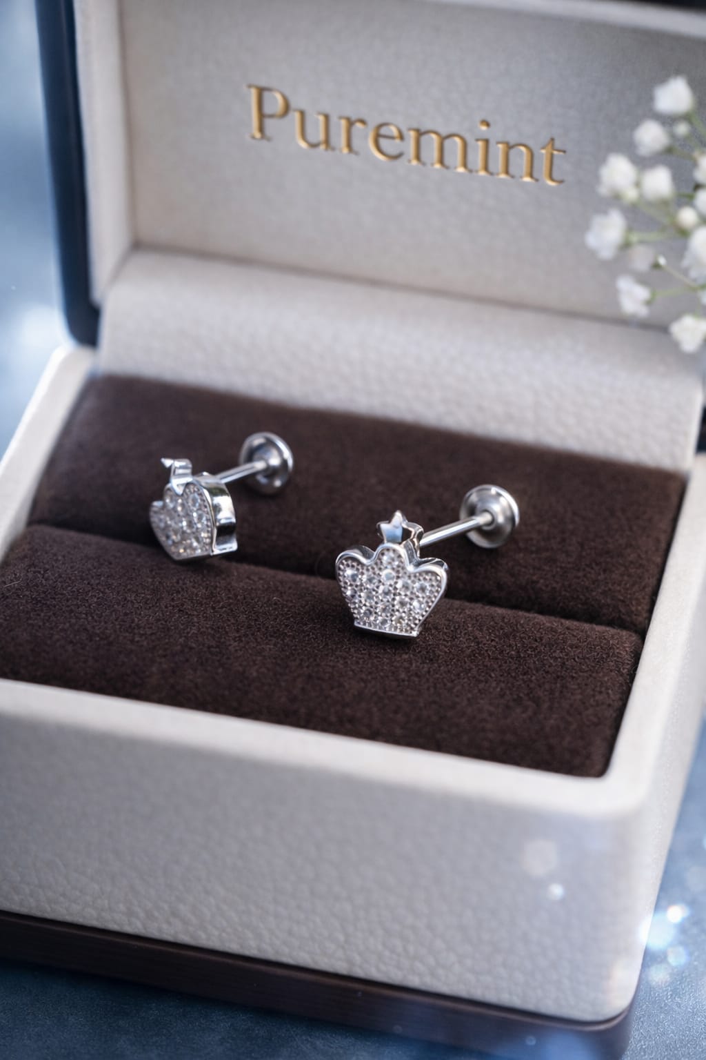 Silver crown earrings
