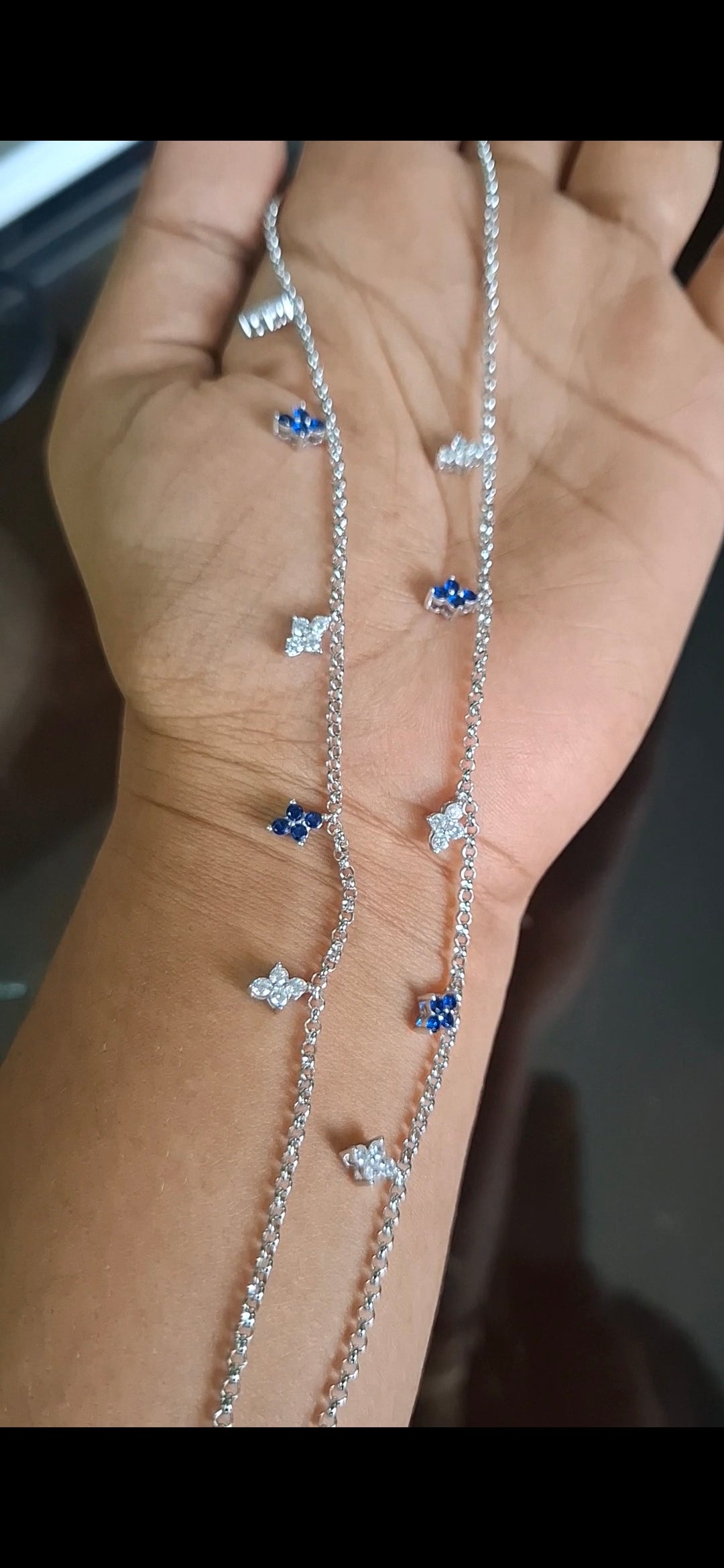 Blue charms silver anklet