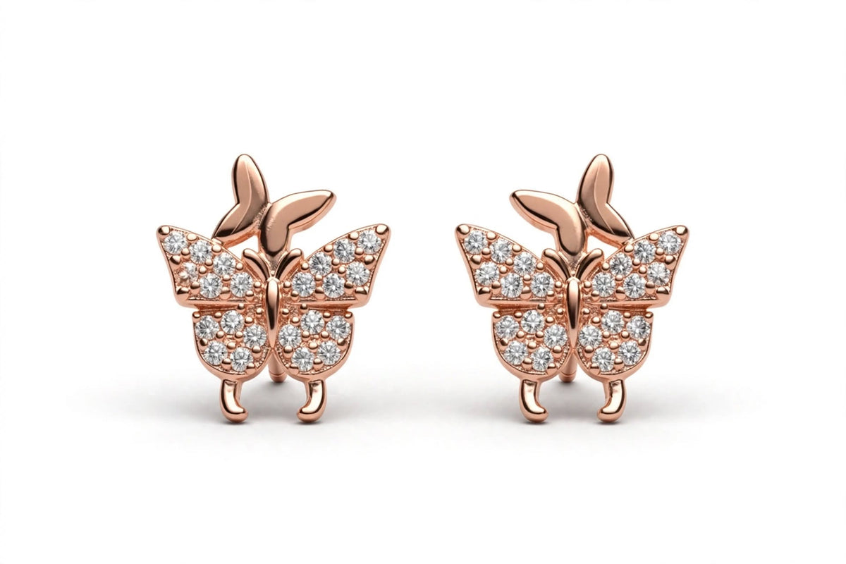 Double butterfly gold/Rosegold studs